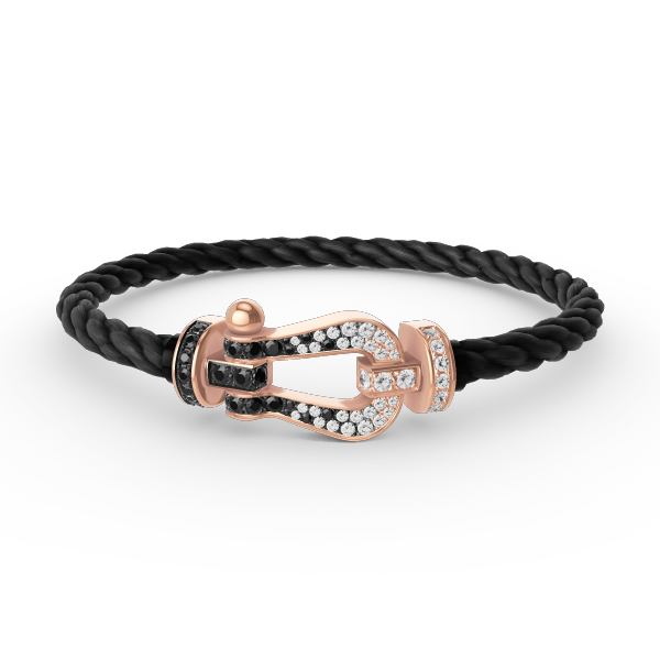 [Elitejewels]FORCE GROSSES HUFEISENARMBAND MIT SCHWARZEN WEISSEN DIAMANTEN UND ROSÉGOLD