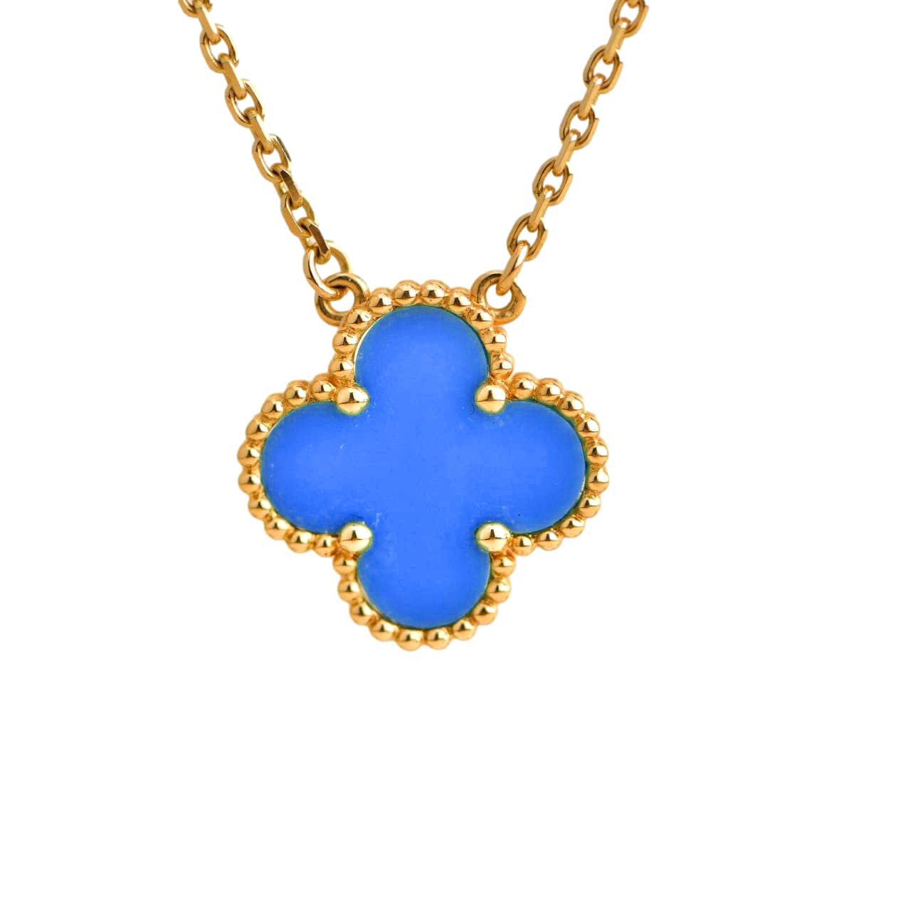 [Elitejewels]CLOVER 15MM BLUE AGATE NECKLACE