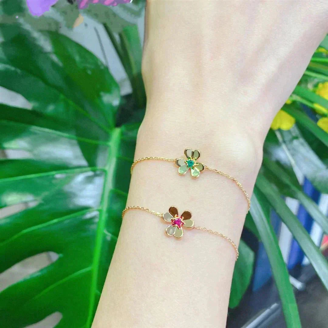 [Elitejewels]FRIVOLE GOLD FLOWER PINK MALACHITE BRACELET