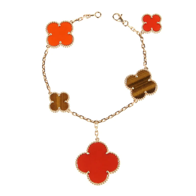 [Elitejewels]CLOVER BRACELET 5 MOTIFS CARNELIAN TIGER EYE