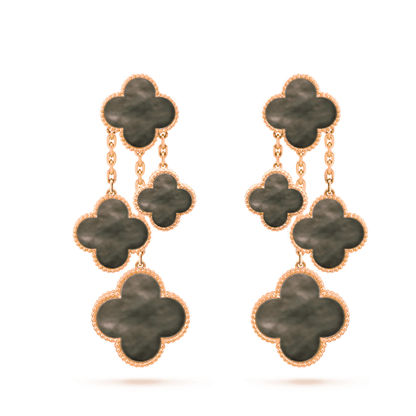 [Elitejewels]CLOVER EARRINGS DARK MOP 4 MOTIFS ROSE GOLD