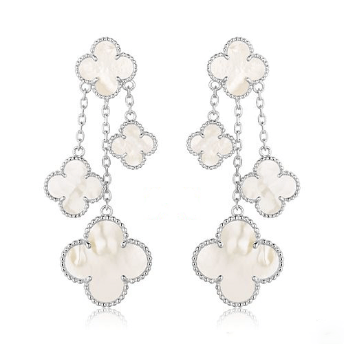 [Elitejewels]CLOVER EARRINGS WHITE MOP 4 MOTIFS SILVER