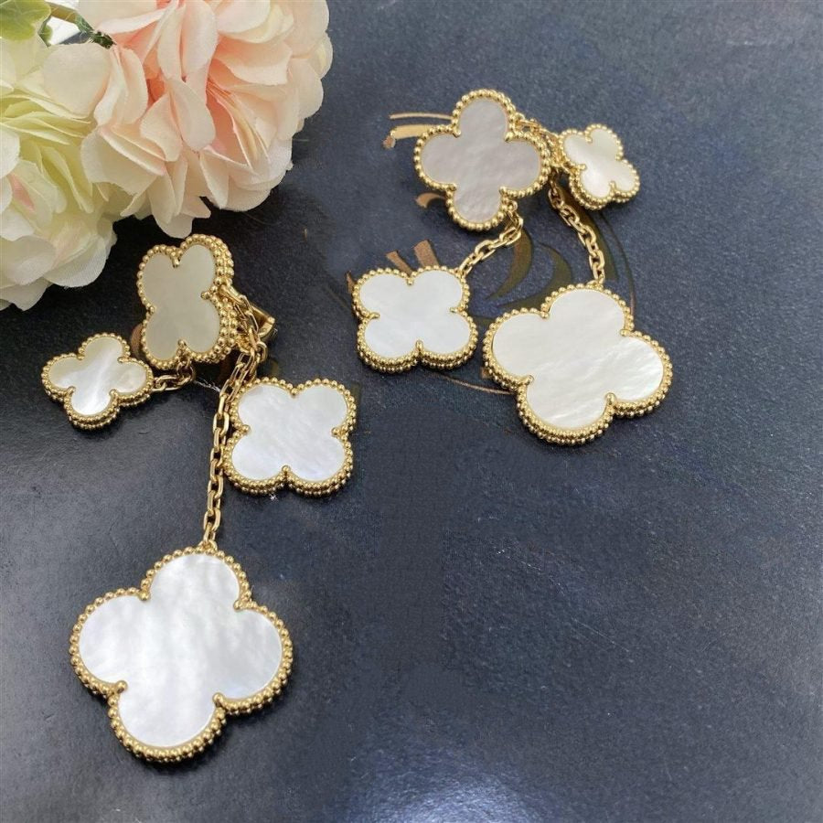 [Elitejewels]CLOVER EARRINGS WHITE MOP 4 MOTIFS GOLD