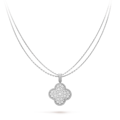 [Elitejewels]CLOVER 25MM SILVER FULL DIAMOND BIG CLOVER NECKLACE