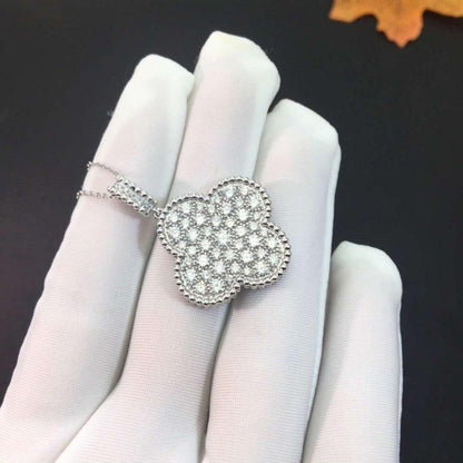 [Elitejewels]CLOVER 25MM SILVER FULL DIAMOND BIG CLOVER NECKLACE