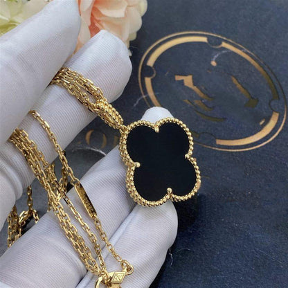 [Elitejewels]CLOVER 25MM GOLD ONYX GROßE KLEEKETTE