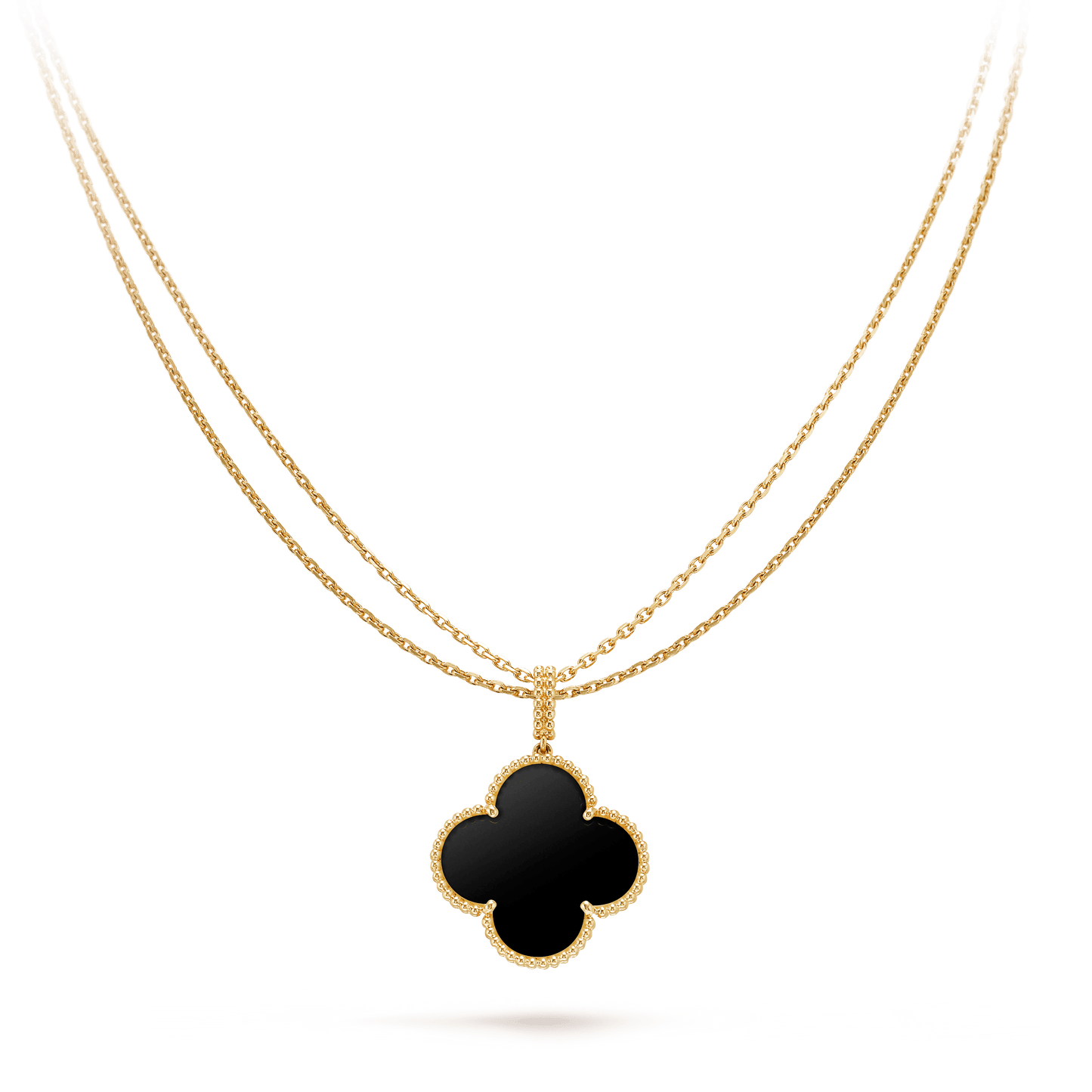 [Elitejewels]CLOVER 25MM GOLD ONYX BIG CLOVER NECKLACE