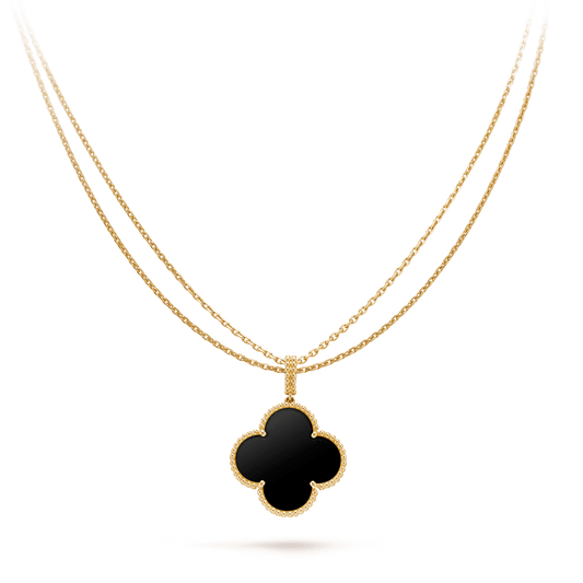 [Elitejewels]CLOVER 25MM GOLD ONYX GROßE KLEEKETTE