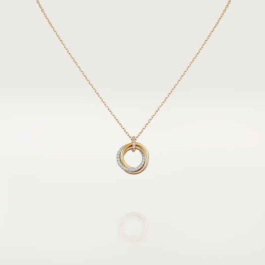 [Elitejewels]TRINITY NECKLACE SILVER GOLD PINK GOLD DIAMONDS