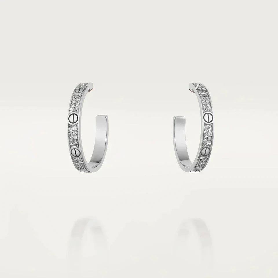 [Elitejewels]LOVE DIAMOND SILVER HOOP EARRINGS