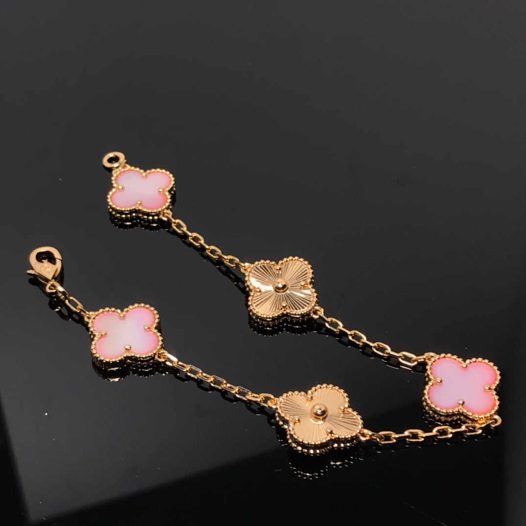 [Elitejewels]CLOVER BRACELET 5 MOTIF PINK AND PINK GOLD