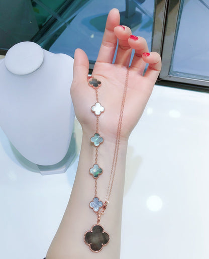 [Elitejewels]COMBINED BRACELET 5 MOTIFS AND NECKLACE DARK MOP ROSE GOLD