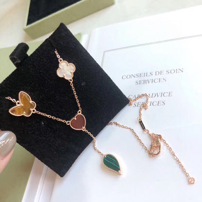 [Elitejewels]LUCKY SPRING 4 MOTIFS ROSE GOLD NECKLACE