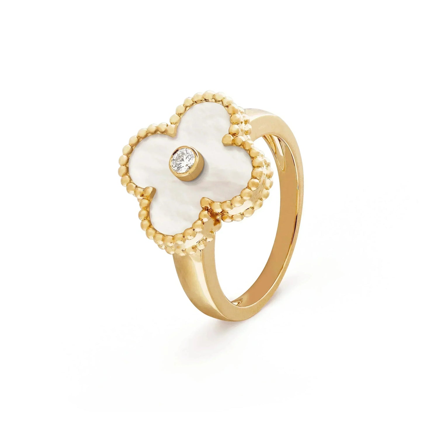 [Elitejewels] KLEEBLATT ROSA MOP RING GOLD DIAMANT